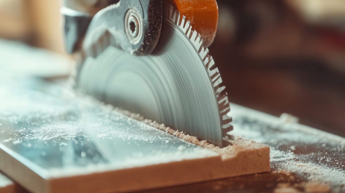Handkreissäge schneidet durch Holz
