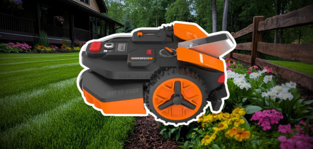 WORX Landroid Vision M800 vor einem Garten