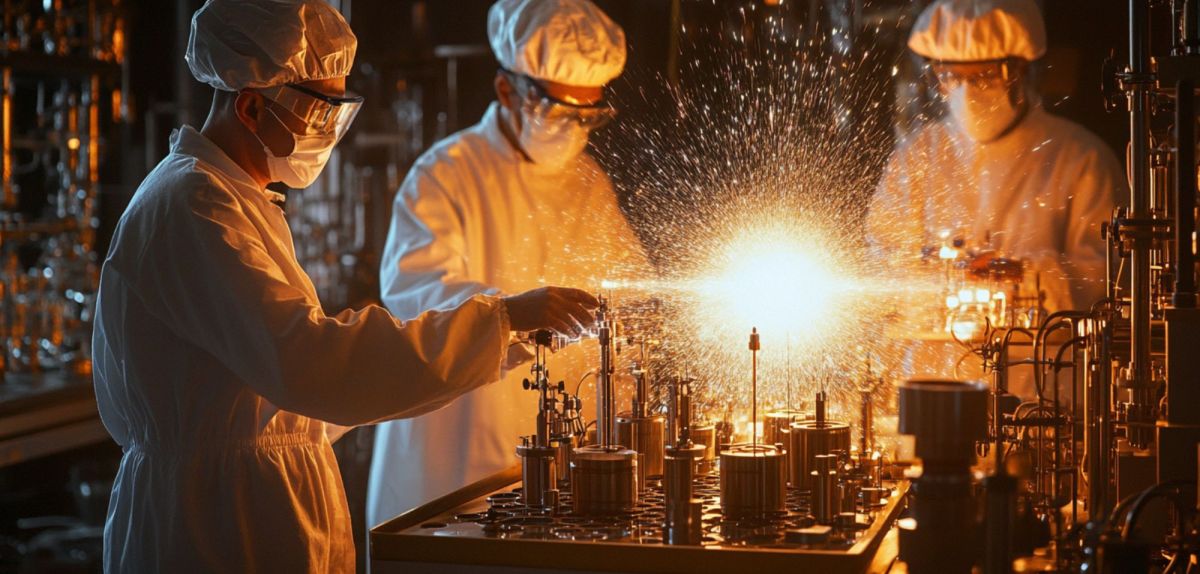Forscher arbeiten an einem Experiment in der Physik (KI-generiertes Bild)