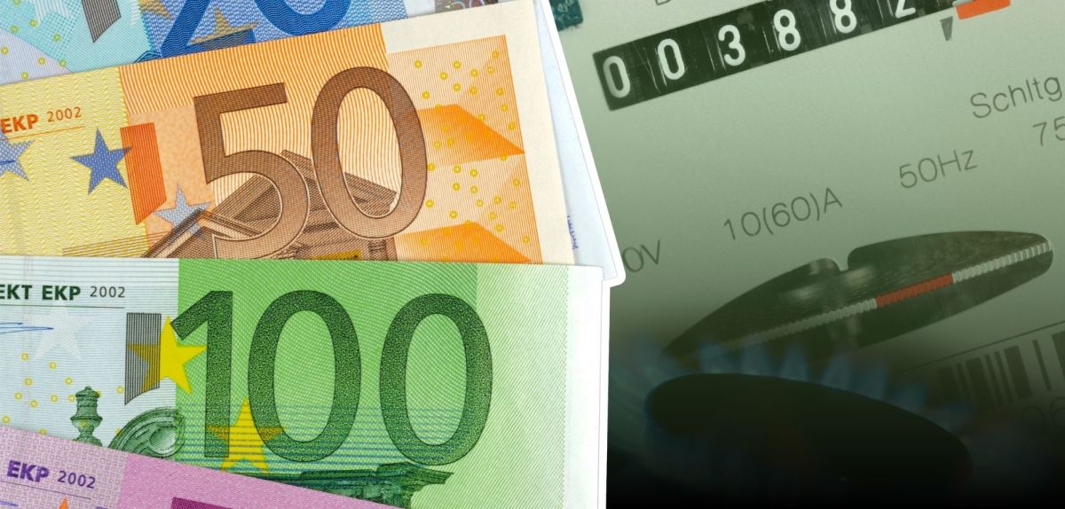 Geldscheine vor der Flamme einer Gasheizung