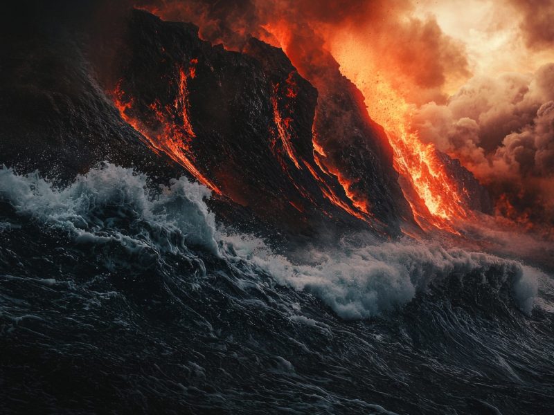 KI-generiertes Bild eines Vulkanausbruchs im Meer