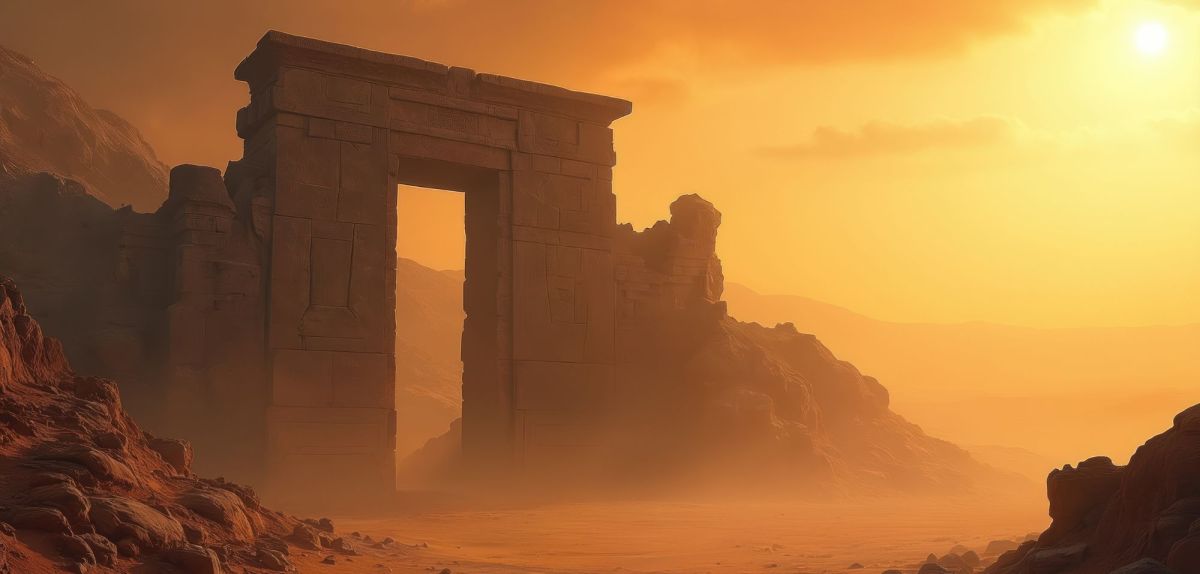 KI-generiertes Bild einer Ruine in der Wüste