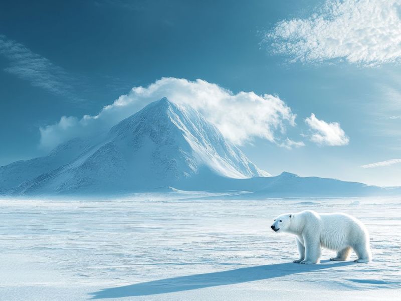 KI-generiertes Bild einer Landschaft in der Arktis mit einem Eisbären.