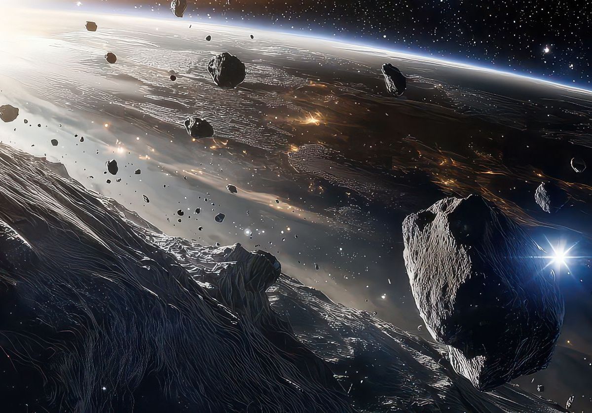 Asteroid im Weltall. (KI-generiertes Bild)